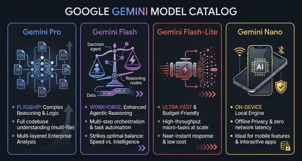 Familiile de modele Google Gemini: Pro, Flash, Flash-Lite și Nano